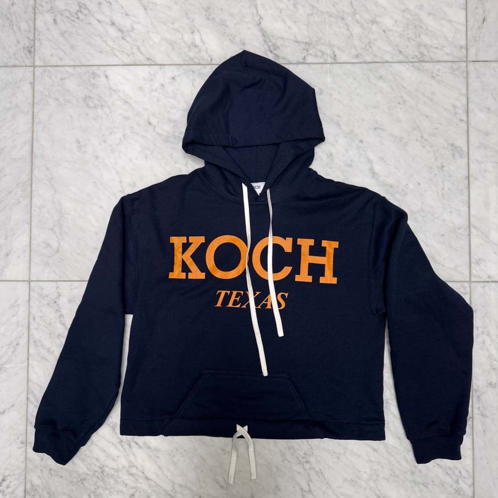 Koch Texas Cropped Hoodie Navy Orange Logo Size M